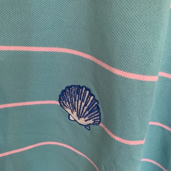 Peter‎ Millar Summer Comfort Polo Shirt Light Blue Pink Stripe Size XL Stretch - Picture 3 of 5